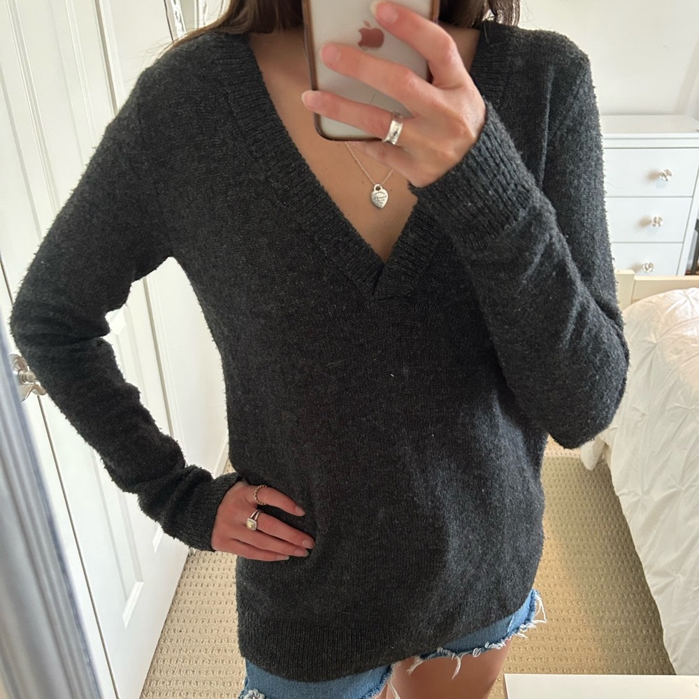 Abercrombie & Fitch Charcoal Gray V-Neck Sweater